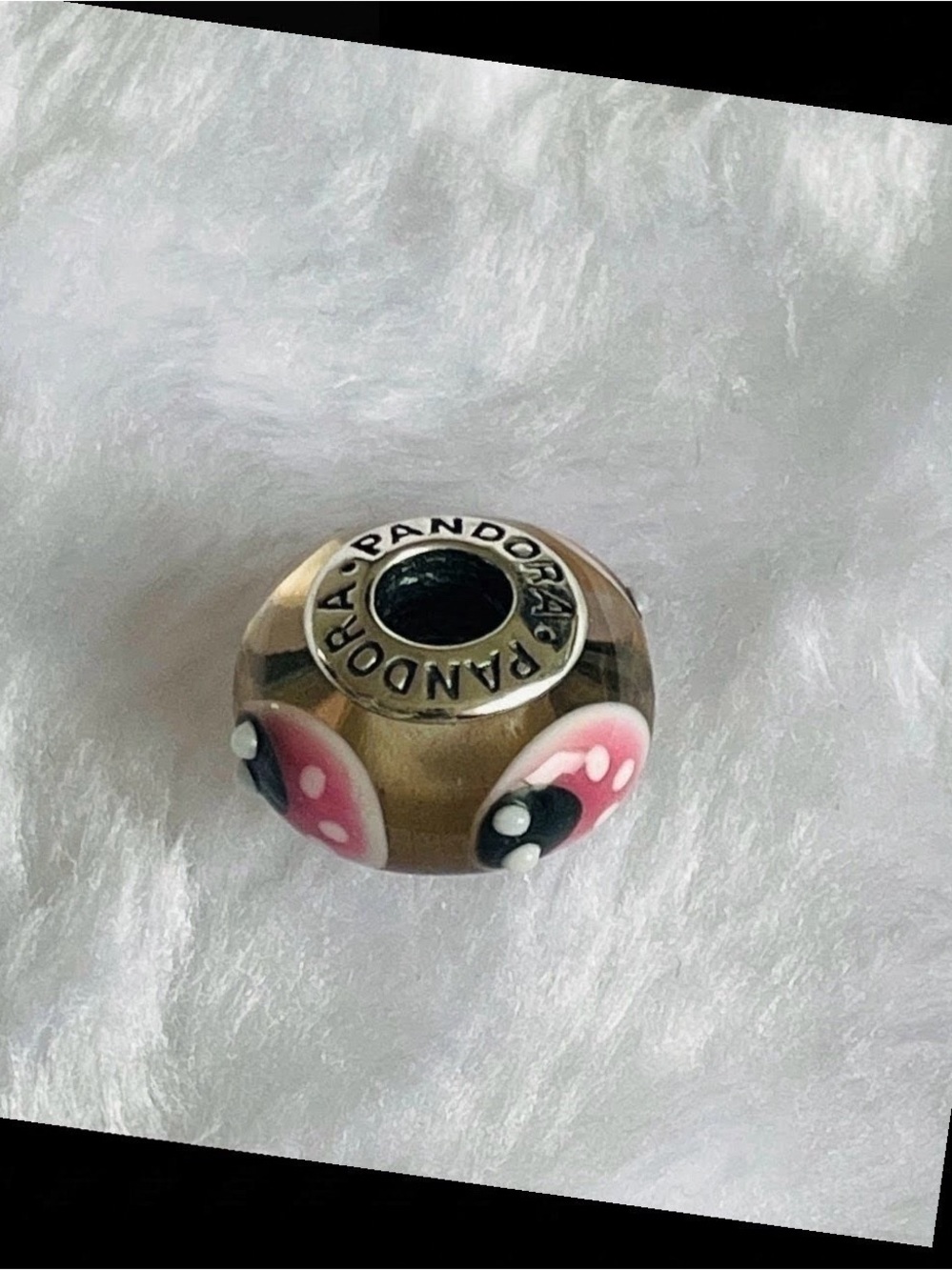 Pandora Pink Ladybug Glass Charm Bead with Silver Core